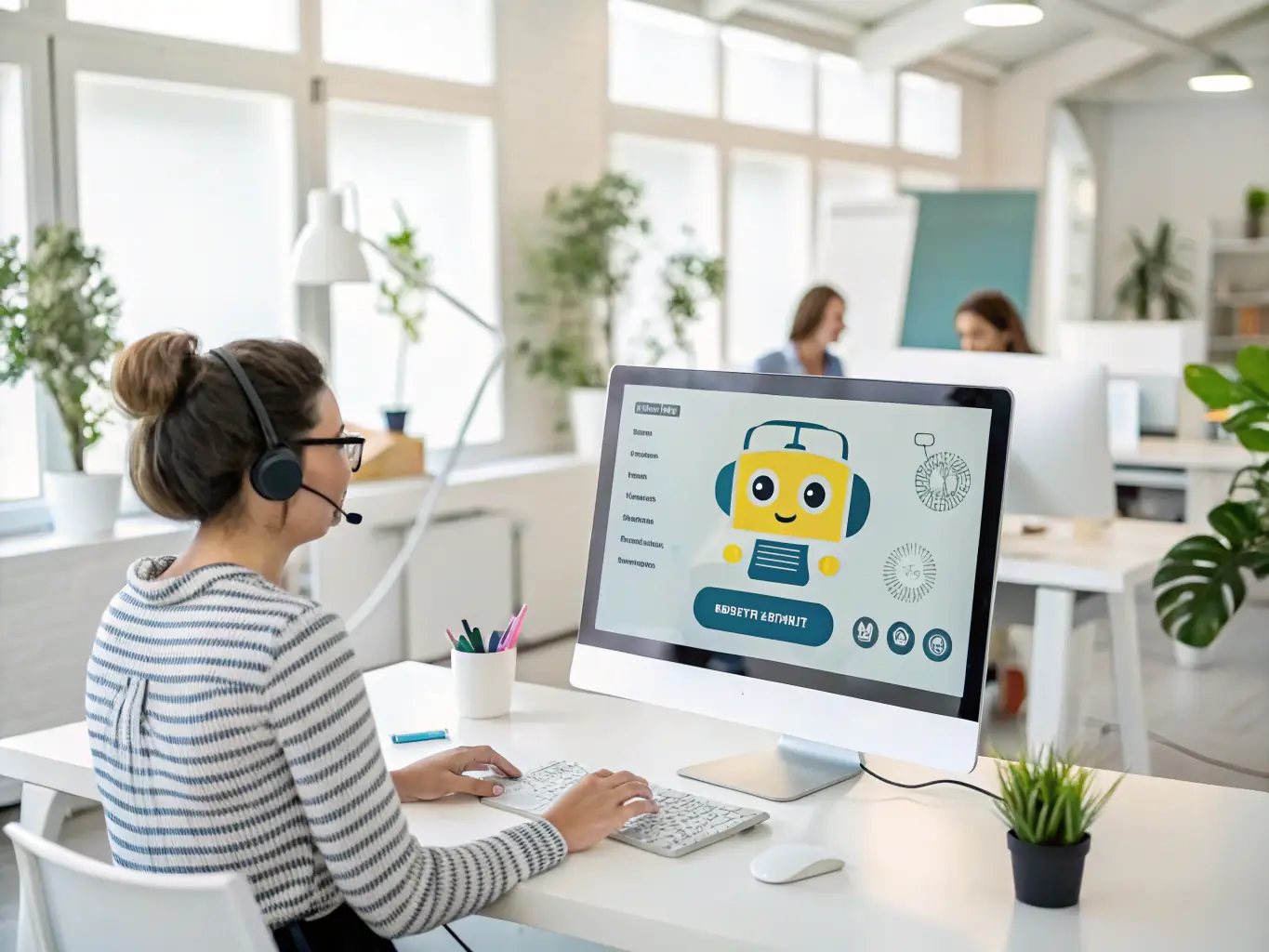 A graphic showing an AI agent instantly answering a customer's question on a website, highlighting the speed and efficiency of VoiceReq's FAQ response system.