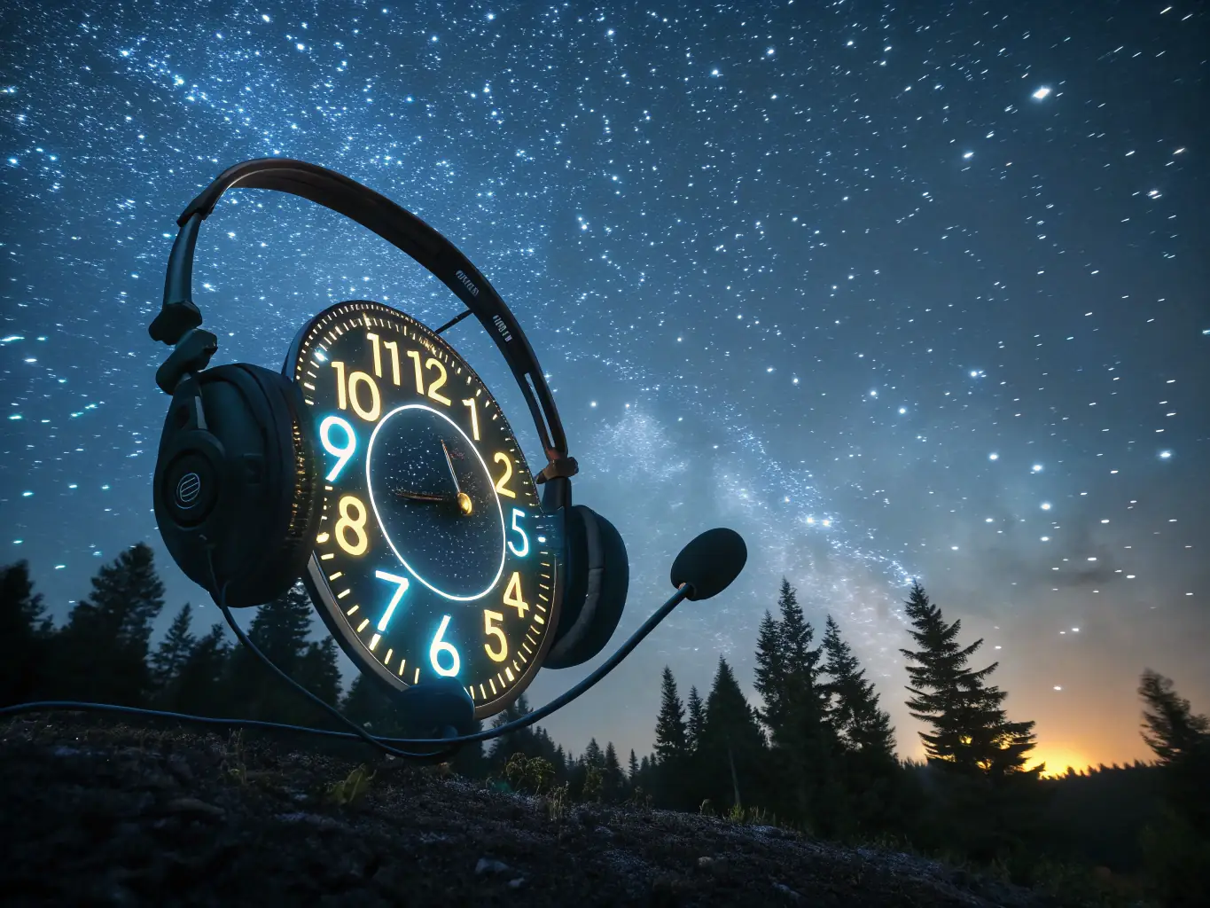A digital illustration depicting a clock with AI circuitry, symbolizing 24/7 availability of VoiceReq's AI agents, ensuring continuous customer support.